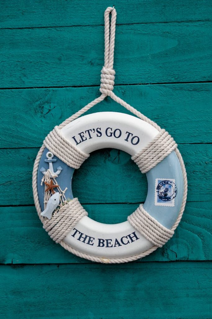 White and Blue Lets Go to the Beach Inflatable Ring Wreath Hanging Decor